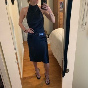 Vera Wang Navy Satin Halter Dress